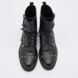 Pre Owned Fendi Black Leather Embellished Buckle Strap Ankle Boots Size 37.5