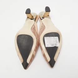 مملوكة مسبقًا Fendi Beige FF Logo Print Mesh and Leather Colibri Mule Size 38