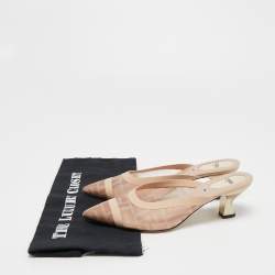 مملوكة مسبقًا Fendi Beige FF Logo Print Mesh and Leather Colibri Mule Size 38