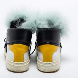 Fendi Multicolor Leather And Fox Fur Karlito High Top Sneakers  Size 38