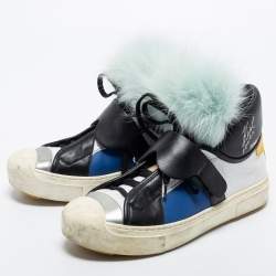 Fendi Multicolor Leather And Fox Fur Karlito High Top Sneakers  Size 38