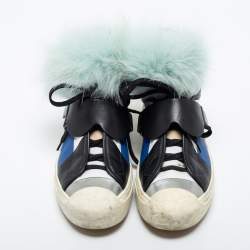 Fendi Multicolor Leather And Fox Fur Karlito High Top Sneakers  Size 38