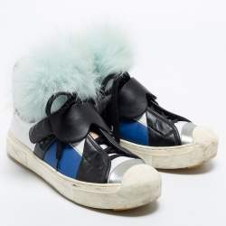 Fendi Multicolor Leather And Fox Fur Karlito High Top Sneakers  Size 38