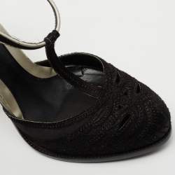 Pre Owned Fendi Black Cut Out Satin T-Strap Pumps Size 39