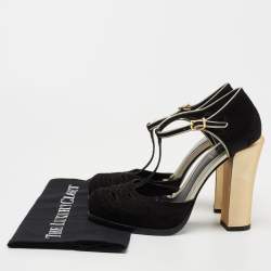 Pre Owned Fendi Black Cut Out Satin T-Strap Pumps Size 39