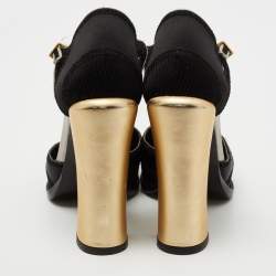 Pre Owned Fendi Black Cut Out Satin T-Strap Pumps Size 39