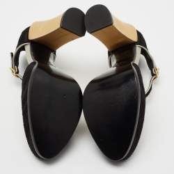 Pre Owned Fendi Black Cut Out Satin T-Strap Pumps Size 39