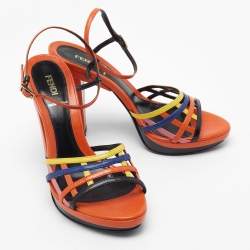 Pre Owned Fendi Multicolor Leather Ankle Strap Sandals Size 39