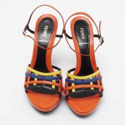 Pre Owned Fendi Multicolor Leather Ankle Strap Sandals Size 39