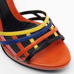 Pre Owned Fendi Multicolor Leather Ankle Strap Sandals Size 39