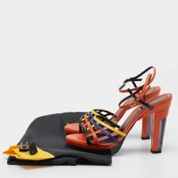 Pre Owned Fendi Multicolor Leather Ankle Strap Sandals Size 39