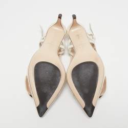 Pre Owned Fendi Cream Leather Buckle Strap Slingback Pumps Size 37