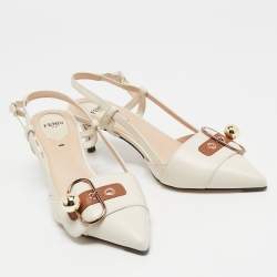 Pre Owned Fendi Cream Leather Buckle Strap Slingback Pumps Size 37