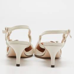 Pre Owned Fendi Cream Leather Buckle Strap Slingback Pumps Size 37