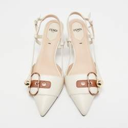 Pre Owned Fendi Cream Leather Buckle Strap Slingback Pumps Size 37