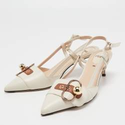 Pre Owned Fendi Cream Leather Buckle Strap Slingback Pumps Size 37
