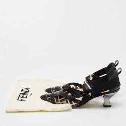 Fendi Black Leather and Zucca PVC Colibri Slingback Pumps Size 37