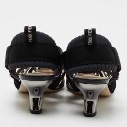 Fendi Black Leather and Zucca PVC Colibri Slingback Pumps Size 37