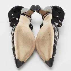 Fendi Black Leather and Zucca PVC Colibri Slingback Pumps Size 37