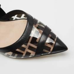Fendi Black Leather and Zucca PVC Colibri Slingback Pumps Size 37