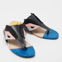 Fendi Multicolor Leather Bug Monster Thong Sandals Size 39