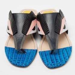Fendi Multicolor Leather Bug Monster Thong Sandals Size 39