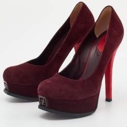 Pre Owned Fendi Burgundy Suede Fendista Platform Pumps Size 38