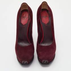 Pre Owned Fendi Burgundy Suede Fendista Platform Pumps Size 38