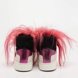 Pre Owned Fendi Multicolor Leather, Suede and Fur Karlito Sneakers Size 40