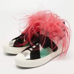 Pre Owned Fendi Multicolor Leather, Suede and Fur Karlito Sneakers Size 40