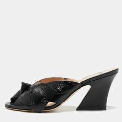 Fendi Black Leather Bow FF Karligraphy Slide Sandals Size 38