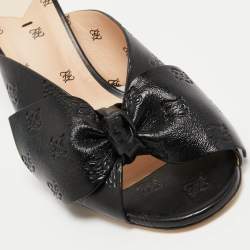 Fendi Black Leather Bow FF Karligraphy Slide Sandals Size 38