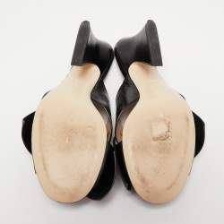 Fendi Black Leather Bow FF Karligraphy Slide Sandals Size 38