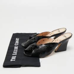 Fendi Black Leather Bow FF Karligraphy Slide Sandals Size 38