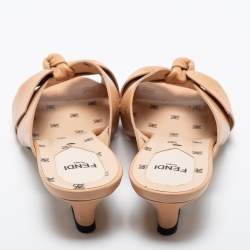 Fendi Beige Leather Bow FF Karligraphy Slide Sandals Size 38