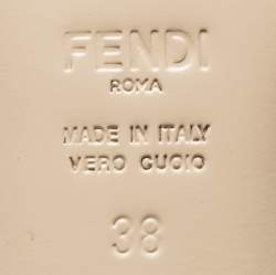 Fendi Beige Leather Bow FF Karligraphy Slide Sandals Size 38