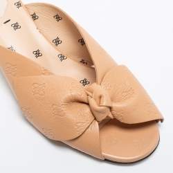 Fendi Beige Leather Bow FF Karligraphy Slide Sandals Size 38