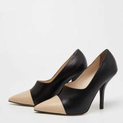 Pre Owned Fendi Black/Beige Leather Pointed Toe Pumps Size 40