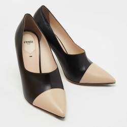 Pre Owned Fendi Black/Beige Leather Pointed Toe Pumps Size 40