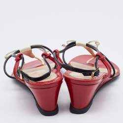 Pre Owned Fendi Multicolor Patent Leather Strappy Wedge Sandals Size 37.5