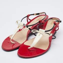 Pre Owned Fendi Multicolor Patent Leather Strappy Wedge Sandals Size 37.5