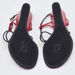 Pre Owned Fendi Multicolor Patent Leather Strappy Wedge Sandals Size 37.5