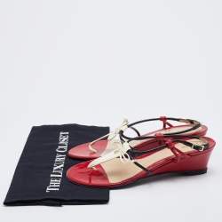 Pre Owned Fendi Multicolor Patent Leather Strappy Wedge Sandals Size 37.5