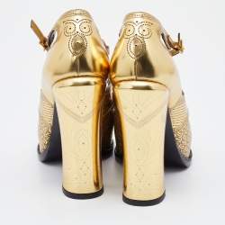 Pre Owned Fendi Metallic Gold Perforated Leather Platform Booties Size 38