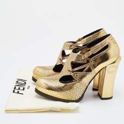 Pre Owned Fendi Metallic Gold Perforated Leather Platform Booties Size 38