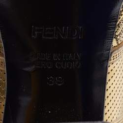 Pre Owned Fendi Metallic Gold Perforated Leather Platform Booties Size 38