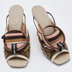 Pre Owned Fendi Multicolor Fabric and Mesh FF Freedom Patchwork Ankle Strap Sandals Size 37