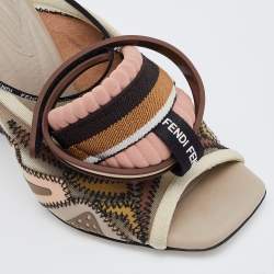 Pre Owned Fendi Multicolor Fabric and Mesh FF Freedom Patchwork Ankle Strap Sandals Size 37