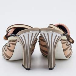 Pre Owned Fendi Multicolor Fabric and Mesh FF Freedom Patchwork Ankle Strap Sandals Size 37