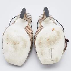 Pre Owned Fendi Multicolor Fabric and Mesh FF Freedom Patchwork Ankle Strap Sandals Size 37